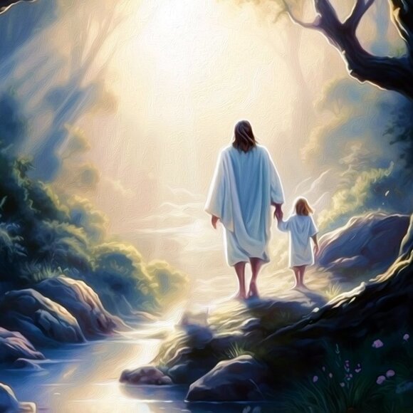 Jesus Christ with Child Walking Towards Paradise Oil Painting Art Print - Picture 5 of 7